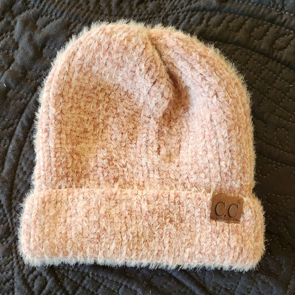 C.C. Beanie hat pink‎ boucle knit